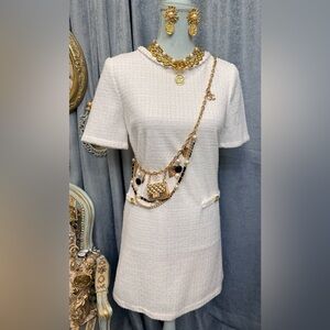 Custom Made Gold Tone Metal Quilted Bag Belt With Charms